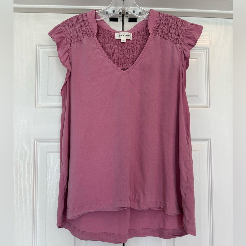 Cloth & Stone smocked sleeveless blouse in pink. Tencel Lyocell